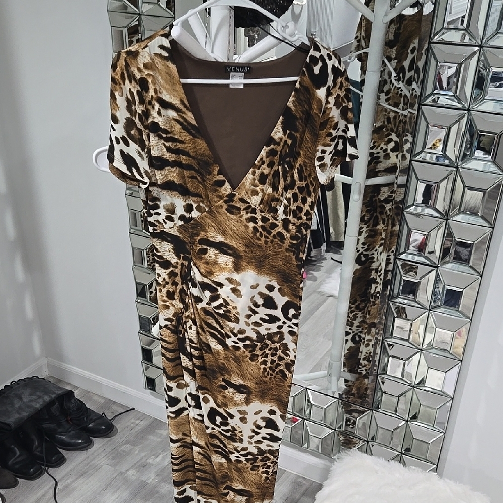 Venus Women's Leopard Print Dress - Brown - Picture 1 of 5
